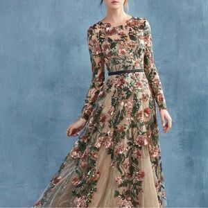 Andrea & Leo Couture Savannah Floral Sequin Long-Sleeve Gown